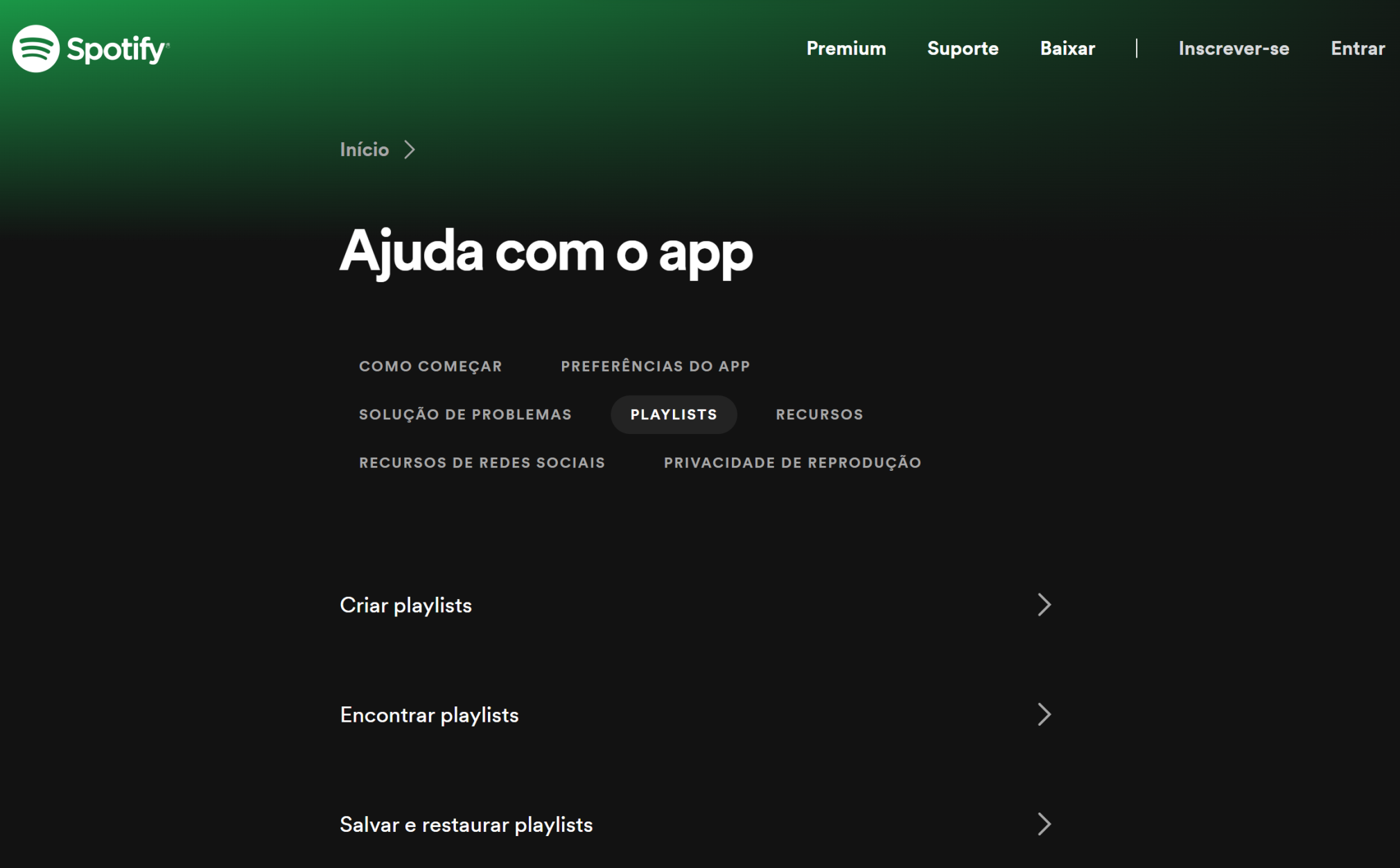 exemplo perguntas frequentes - spotify